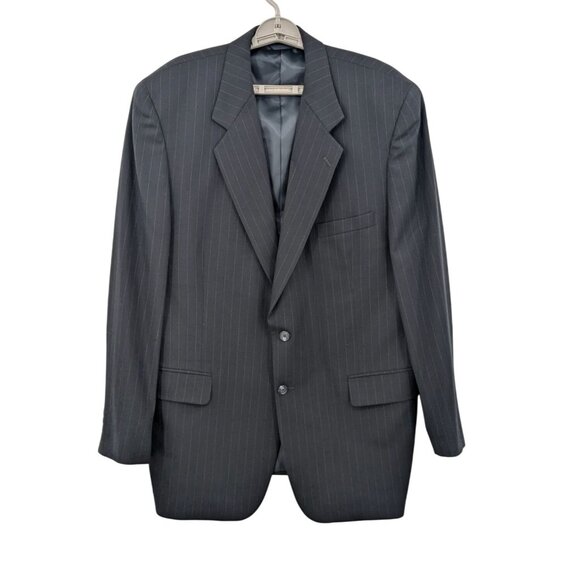 Jeffrey Banks Pinstriped 100% Wool Blazer Jacket Men Size 46L Two Button Office - Picture 1 of 13